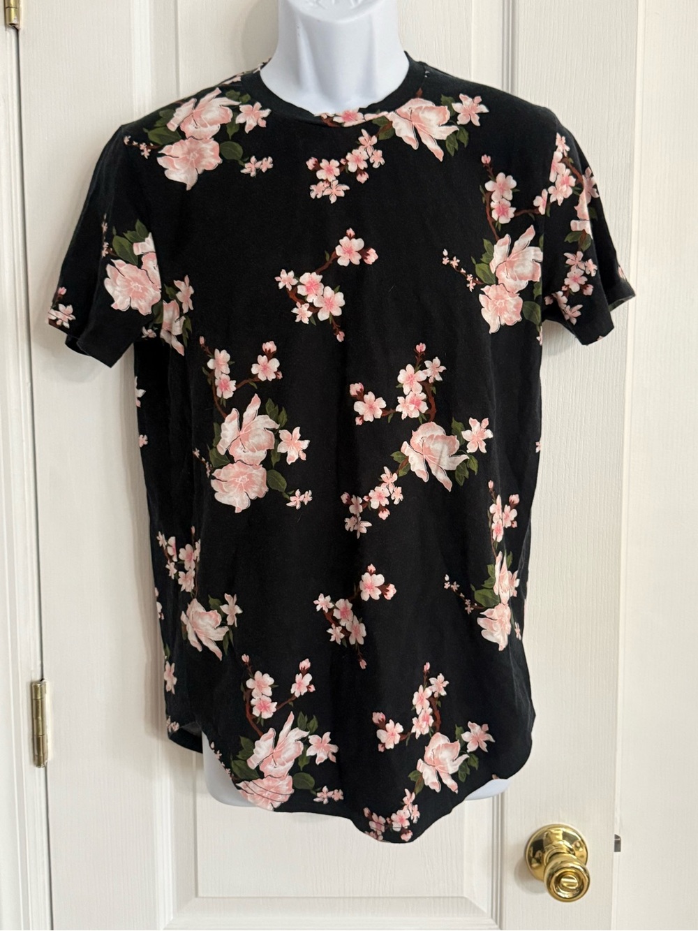 Hollister Black Tee with Pink Floral Accents